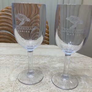Set of Two Plastic Wineglasses Engraved “Loggerhead Marina” With Sea Turtle
